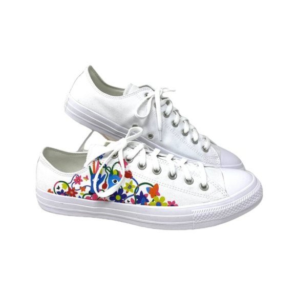 Converse CTAS OX Flower Print White Canvas Low Top Sneakers Men's Size 170823C - Picture 1 of 8